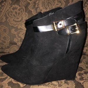 Black fabric wedge heel booties!